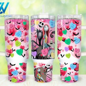Jack And Sally The Nightmare Before Christmas Cartoon Custom Stanley Quencher 40oz Stainless Steel Tumbler With Handle