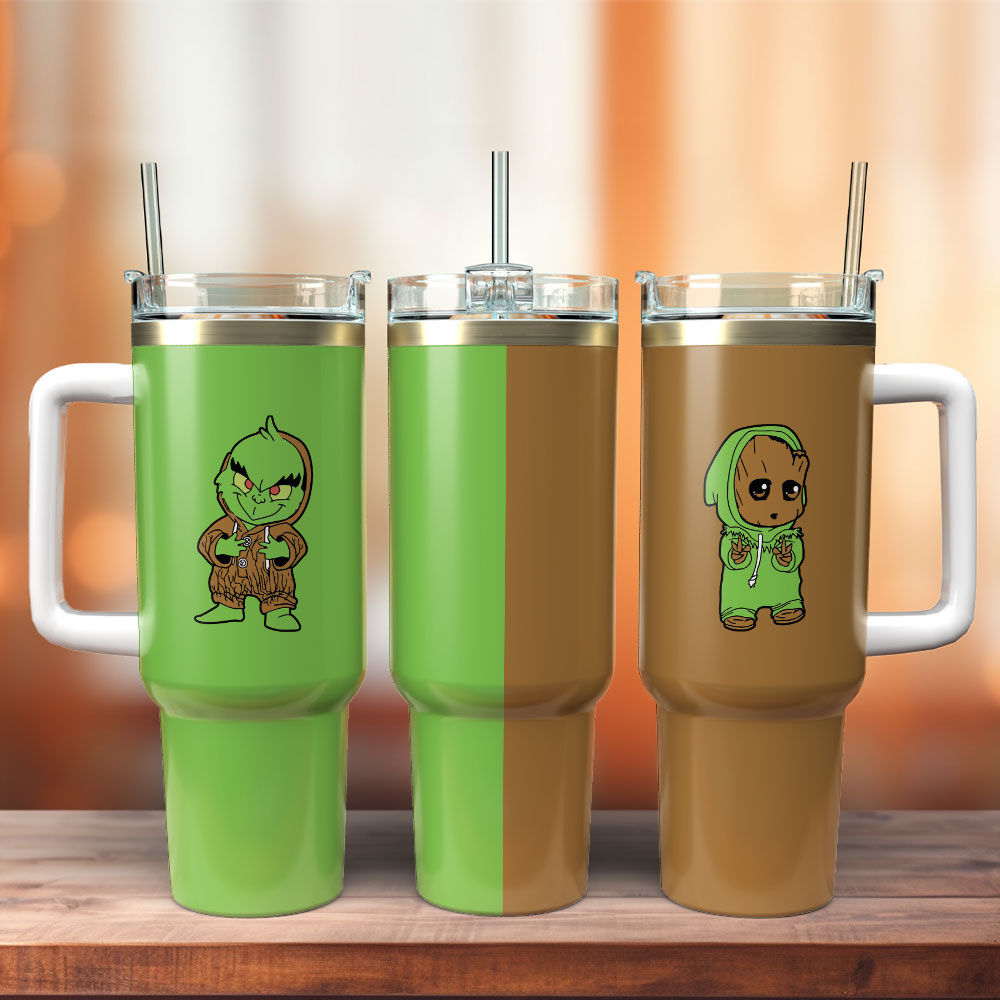 Jack Skellington And Grinch Christmas Cartoon Custom Stanley Quencher 40oz Stainless Steel Tumbler With Handle