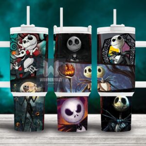 Jack Skellington The Nightmare Before Christmas Cartoon Custom Stanley Quencher 40oz Stainless Steel Tumbler With Handle