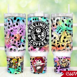 Jack Skellington The Nightmare Before Christmas Cartoon Custom Stanley Quencher 40oz Stainless Steel Tumbler With Handle