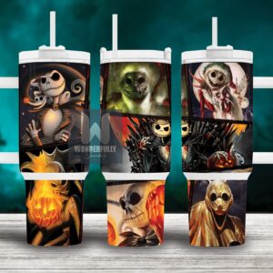 Jack Skellington The Nightmare Before Christmas Cartoon Custom Stanley Quencher 40oz Stainless Steel Tumbler With Handle