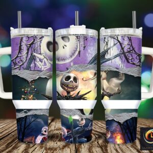 Jack Skellington The Nightmare Before Christmas Cartoon Custom Stanley Quencher 40oz Stainless Steel Tumbler With Handle