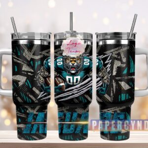 Jacksonville Jaguars Custom Stanley Quencher 40oz Stainless Steel Tumbler With Handle