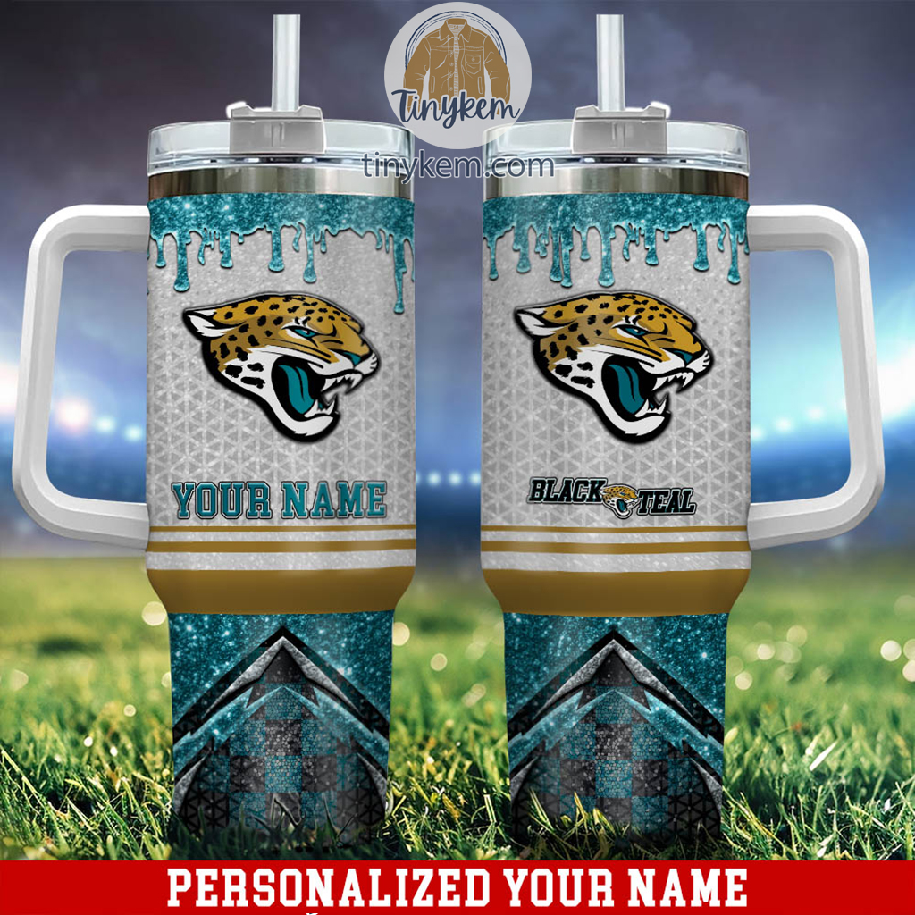 Jacksonville Jaguars Glitter NFL Custom Stanley Quencher 40oz Stainless Steel Tumbler With Handle