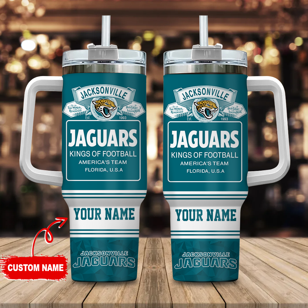 Jacksonville Jaguars NFL Bud Light Custom Stanley Quencher 40oz Stainless Steel Tumbler With Handle