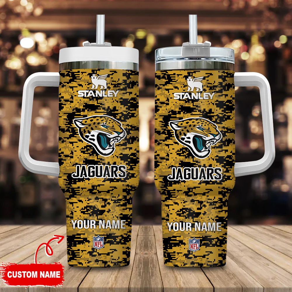 Jacksonville Jaguars NFL Camouflage Custom Stanley Quencher 40oz Stainless Steel Tumbler With Handle
