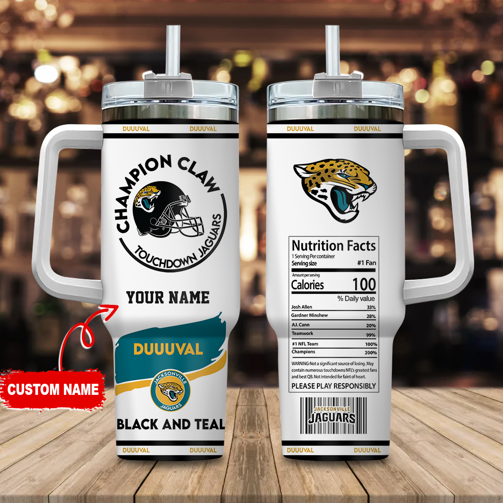 Jacksonville Jaguars NFL Champion Claw Custom Stanley Quencher 40oz Stainless Steel Tumbler With Handle