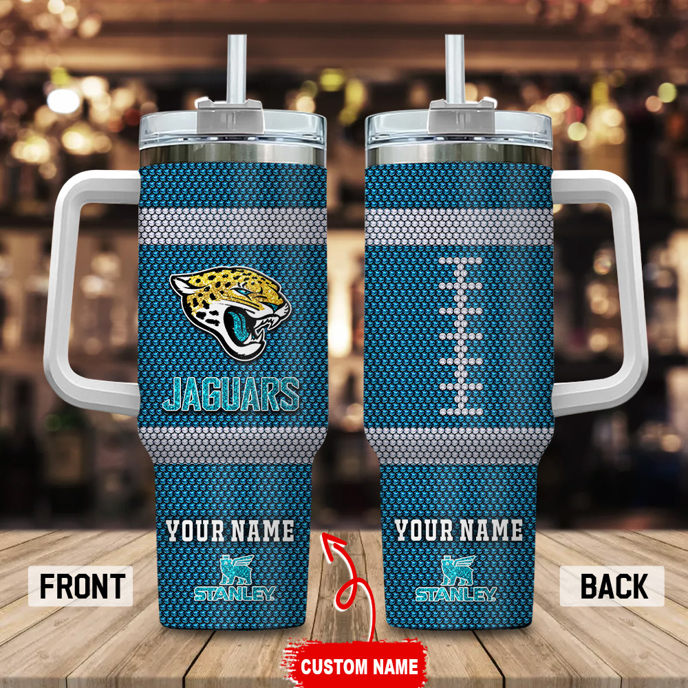 Jacksonville Jaguars NFL Crystal Custom Stanley Quencher 40oz Stainless Steel Tumbler With Handle