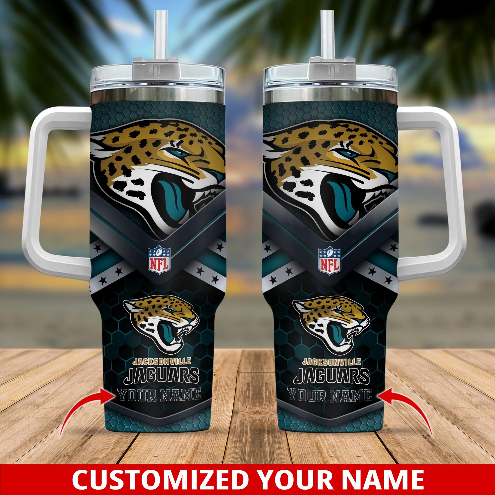 Jacksonville Jaguars NFL Custom Stanley Quencher 40oz Stainless Steel Tumbler With Handle