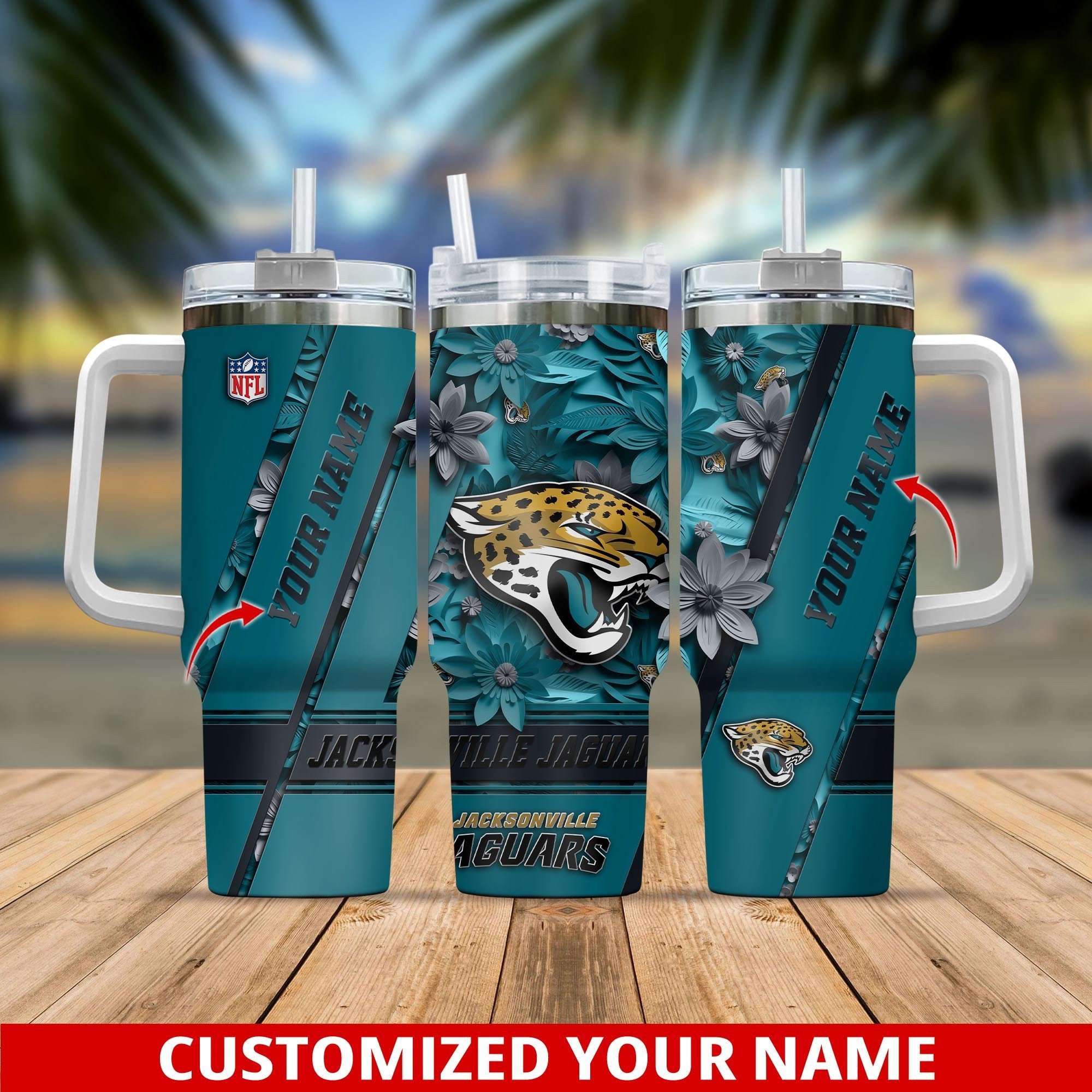 Jacksonville Jaguars NFL Custom Stanley Quencher 40oz Stainless Steel Tumbler With Handle