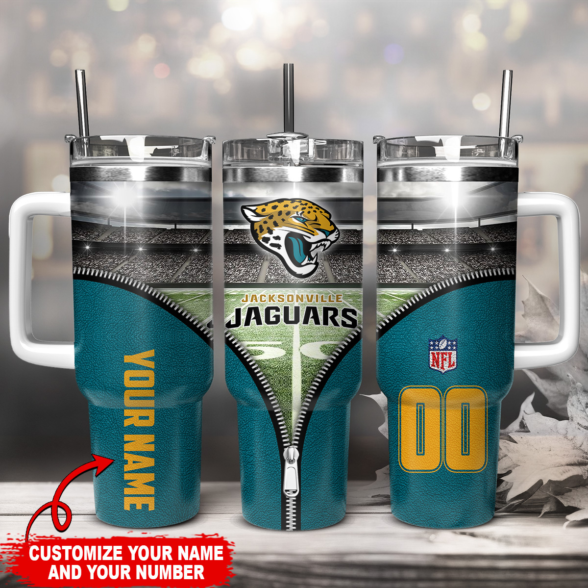 Jacksonville Jaguars NFL Custom Stanley Quencher 40oz Stainless Steel Tumbler With Handle