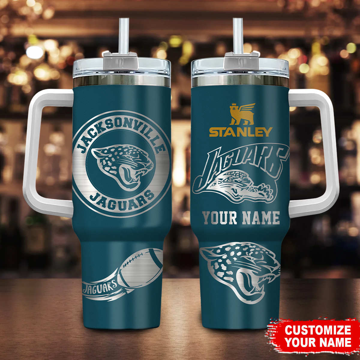Jacksonville Jaguars NFL Custom Stanley Quencher 40oz Stainless Steel Tumbler With Handle
