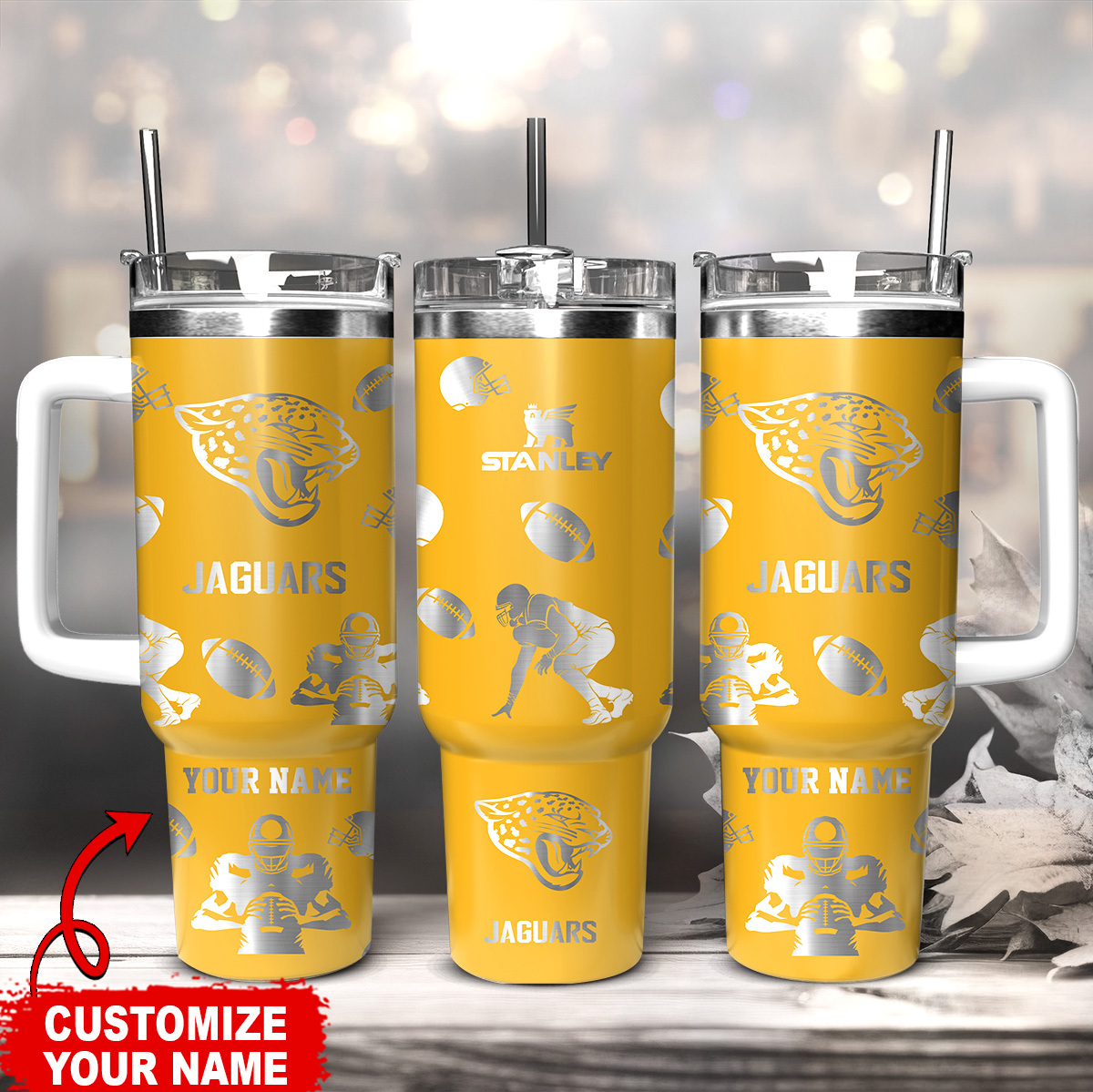 Jacksonville Jaguars NFL Custom Stanley Quencher 40oz Stainless Steel Tumbler With Handle