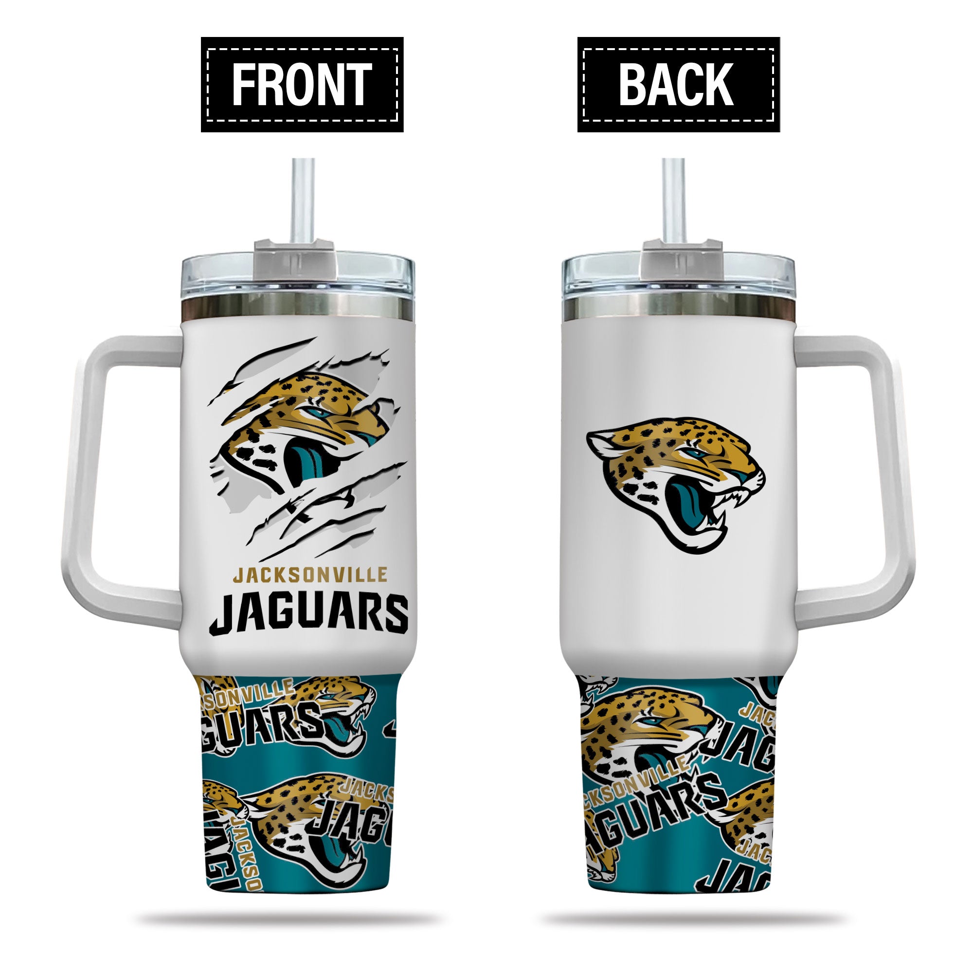 Jacksonville Jaguars NFL Custom Stanley Quencher 40oz Stainless Steel Tumbler With Handle