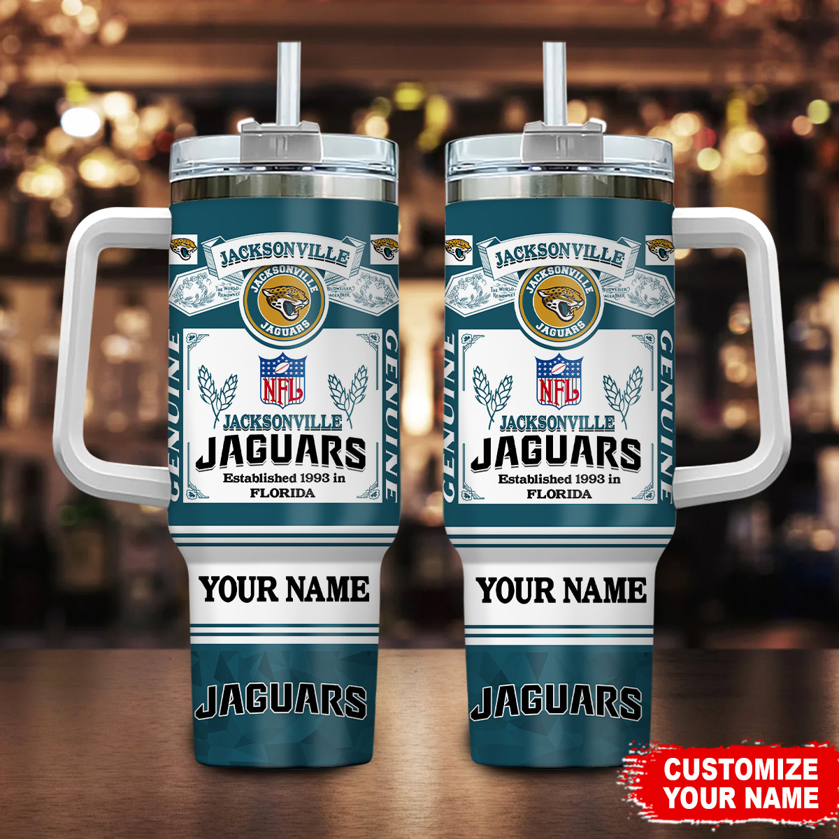 Jacksonville Jaguars NFL Custom Stanley Quencher 40oz Stainless Steel Tumbler With Handle