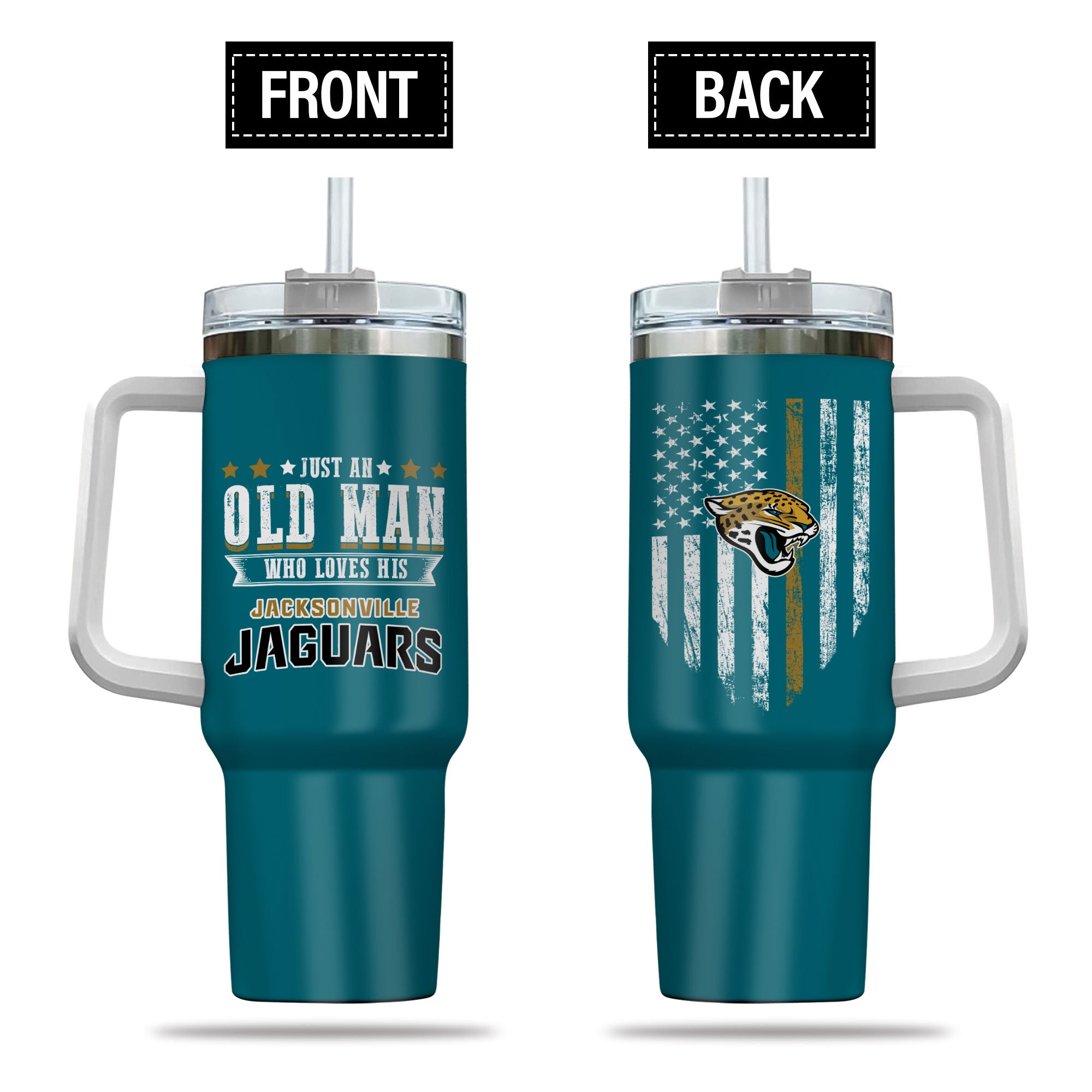 Jacksonville Jaguars NFL Custom Stanley Quencher 40oz Stainless Steel Tumbler With Handle