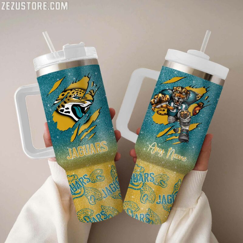 Jacksonville Jaguars NFL Custom Stanley Quencher 40oz Stainless Steel Tumbler With Handle