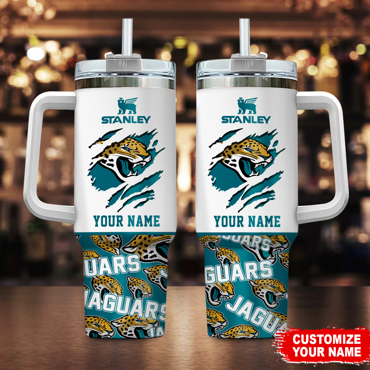 Jacksonville Jaguars NFL Custom Stanley Quencher 40oz Stainless Steel Tumbler With Handle