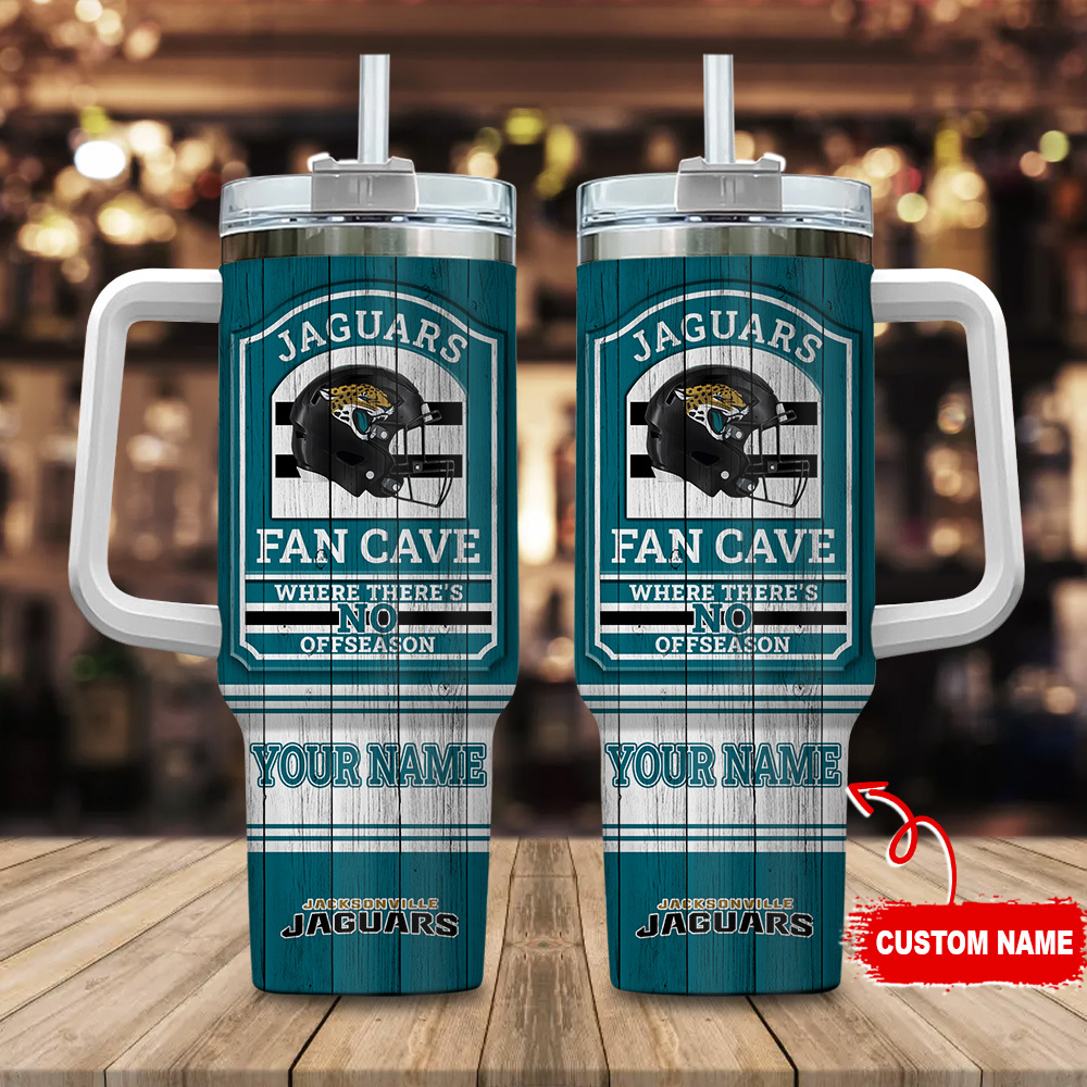 Jacksonville Jaguars NFL Fan Cave Custom Stanley Quencher 40oz Stainless Steel Tumbler With Handle