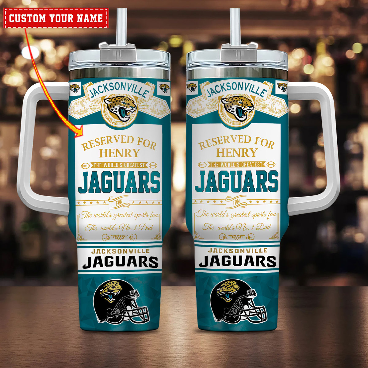 Jacksonville Jaguars NFL Father's Day Custom Stanley Quencher 40oz Stainless Steel Tumbler With Handle