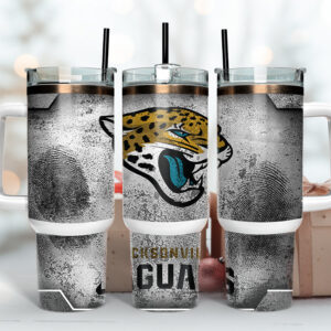 Jacksonville Jaguars NFL Fingerprint Effect Custom Stanley Quencher 40oz Stainless Steel Tumbler With Handle
