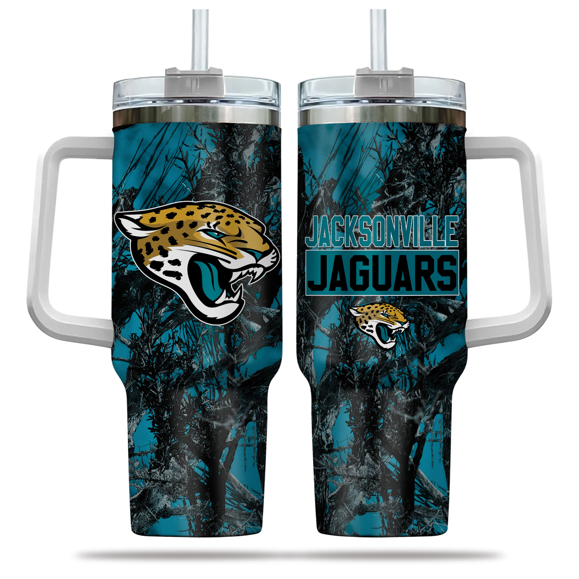 Jacksonville Jaguars NFL Hunting Custom Stanley Quencher 40oz Stainless Steel Tumbler With Handle