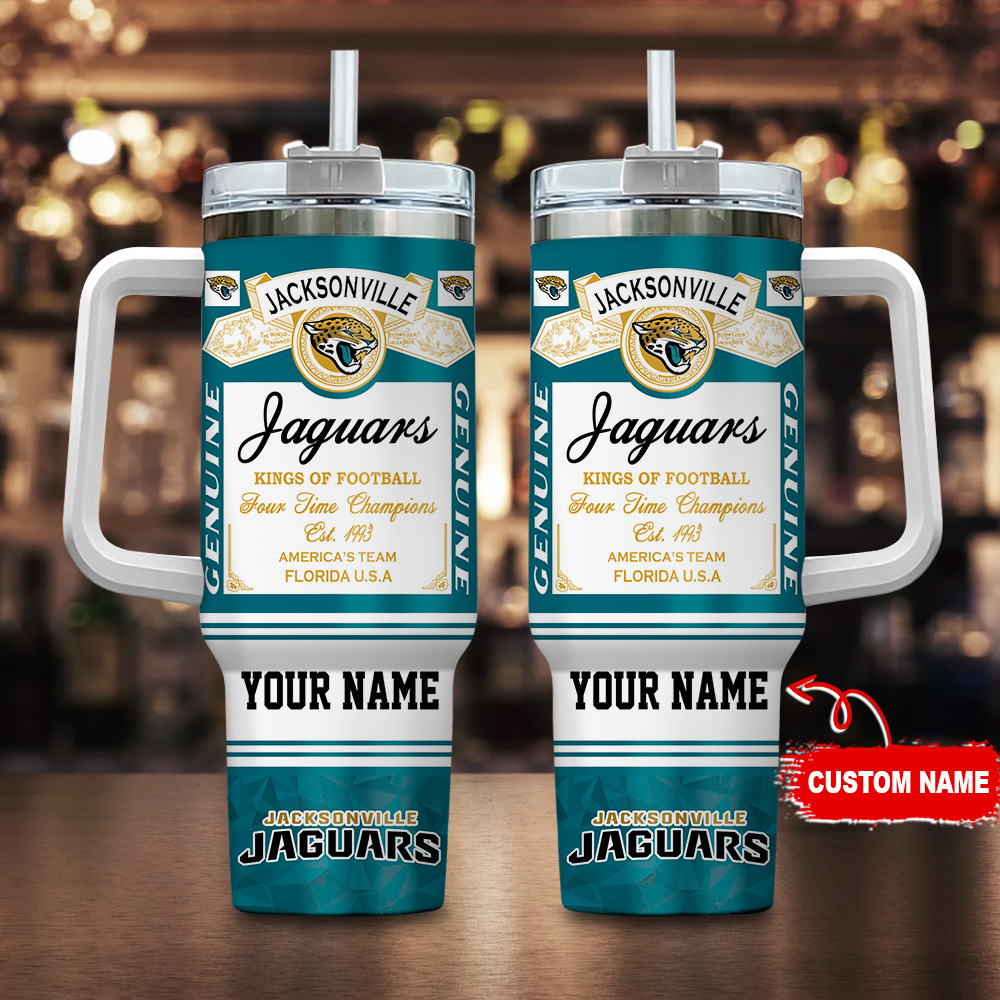 Jacksonville Jaguars NFL Kings of Football Custom Stanley Quencher 40oz Stainless Steel Tumbler With Handle