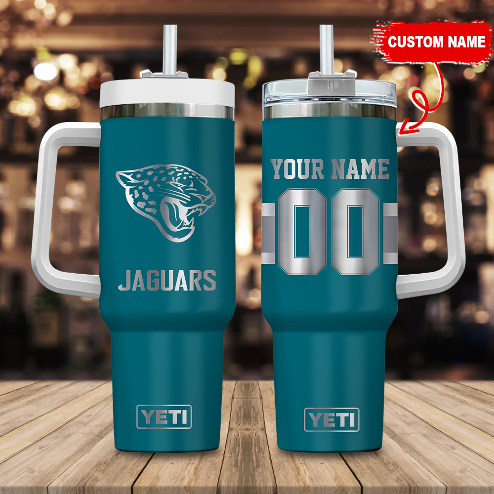 Jacksonville Jaguars NFL Laser Engraved Effect Custom Stanley Quencher 40oz Stainless Steel Tumbler With Handle