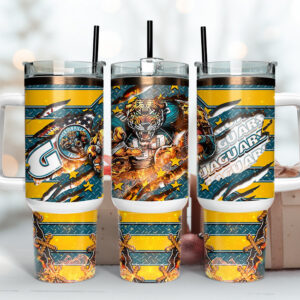 Jacksonville Jaguars NFL Mascot Custom Stanley Quencher 40oz Stainless Steel Tumbler With Handle