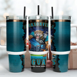 Jacksonville Jaguars NFL Mascot Custom Stanley Quencher 40oz Stainless Steel Tumbler With Handle