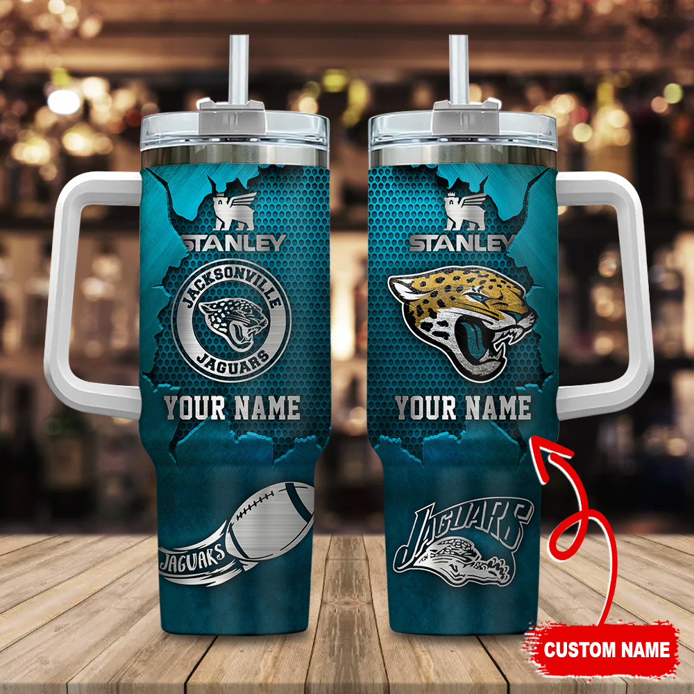 Jacksonville Jaguars NFL Metal Style Custom Stanley Quencher 40oz Stainless Steel Tumbler With Handle