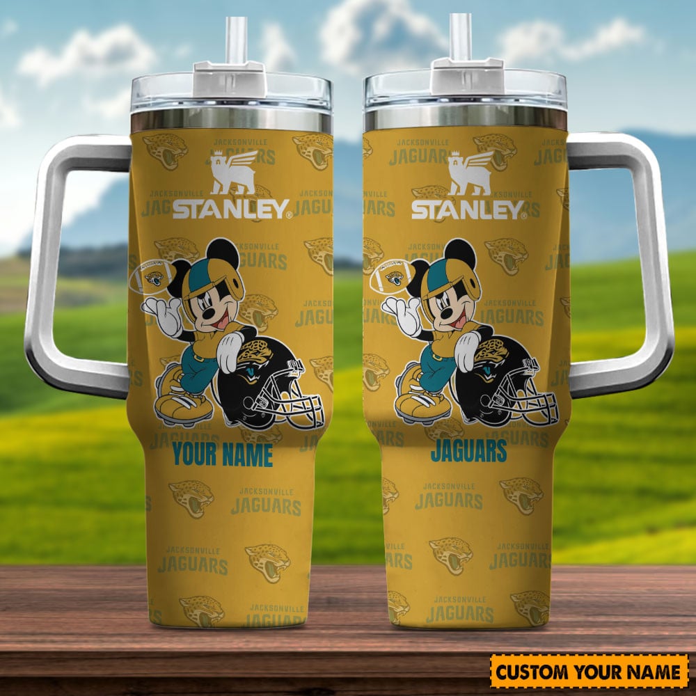 Jacksonville Jaguars NFL Mickey Mouse Custom Stanley Quencher 40oz Stainless Steel Tumbler With Handle