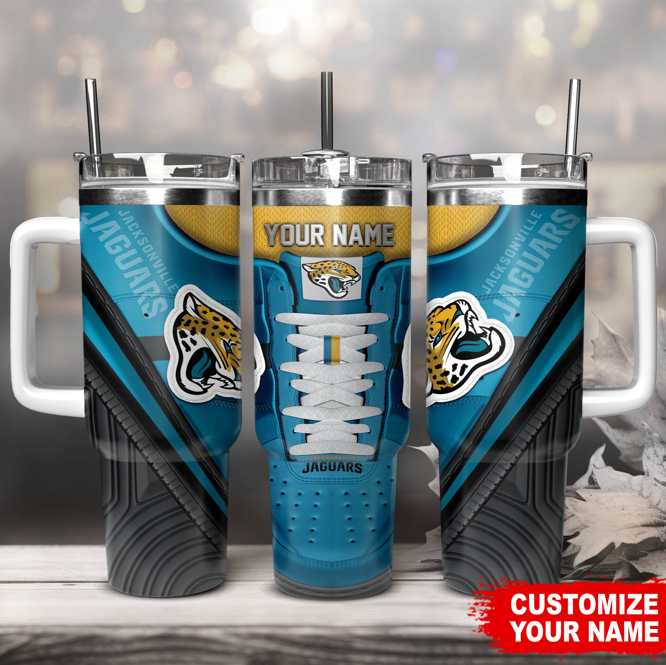 Jacksonville Jaguars NFL Sneaker Custom Stanley Quencher 40oz Stainless Steel Tumbler With Handle