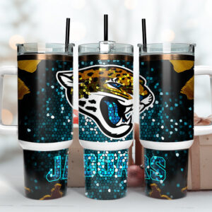 Jacksonville Jaguars NFL Stained Glass Effect Custom Stanley Quencher 40oz Stainless Steel Tumbler With Handle