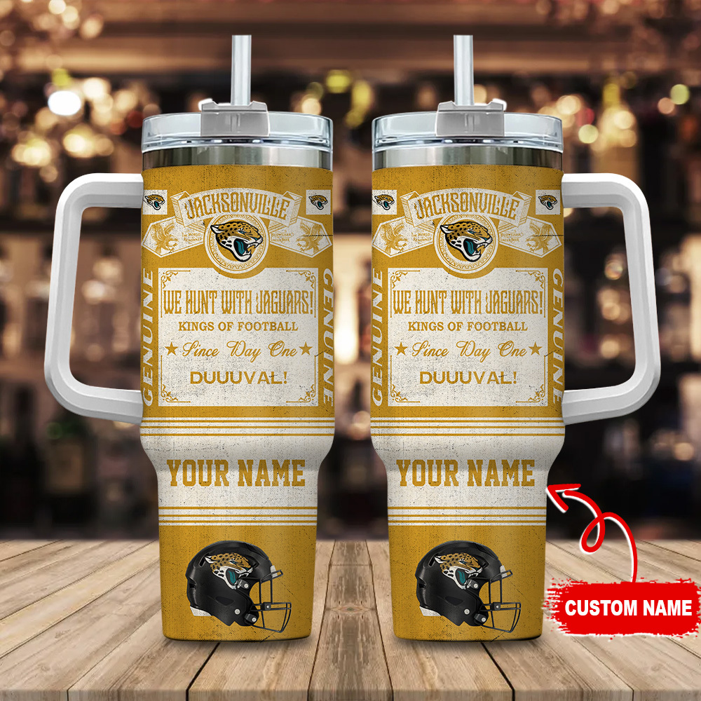 Jacksonville Jaguars NFL Vintage Kings Of Football Custom Stanley Quencher 40oz Stainless Steel Tumbler With Handle