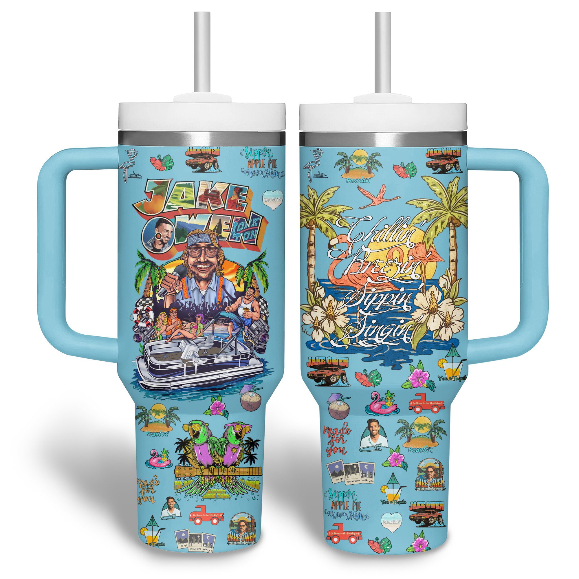 Jake Owen Music Custom Stanley Quencher 40oz Stainless Steel Tumbler With Handle