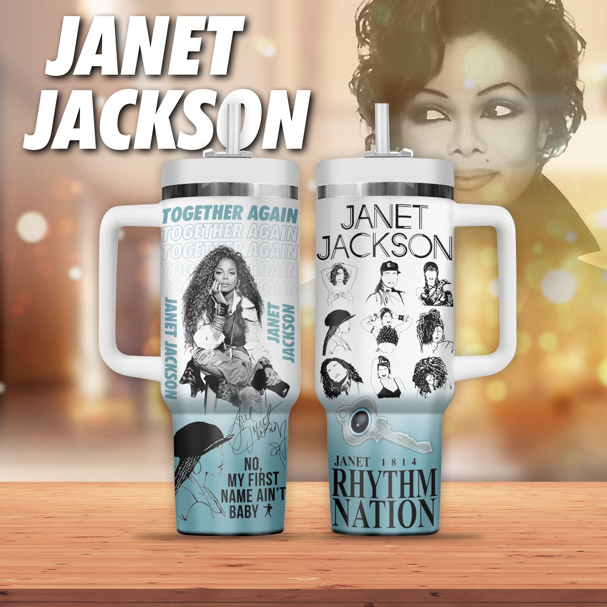Janet Jackson Music Custom Stanley Quencher 40oz Stainless Steel Tumbler With Handle