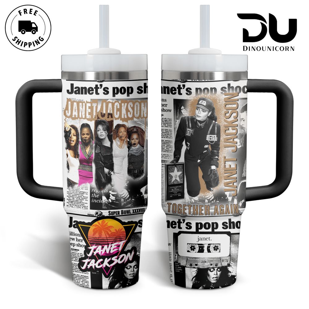 Janet Jackson Music Custom Stanley Quencher 40oz Stainless Steel Tumbler With Handle