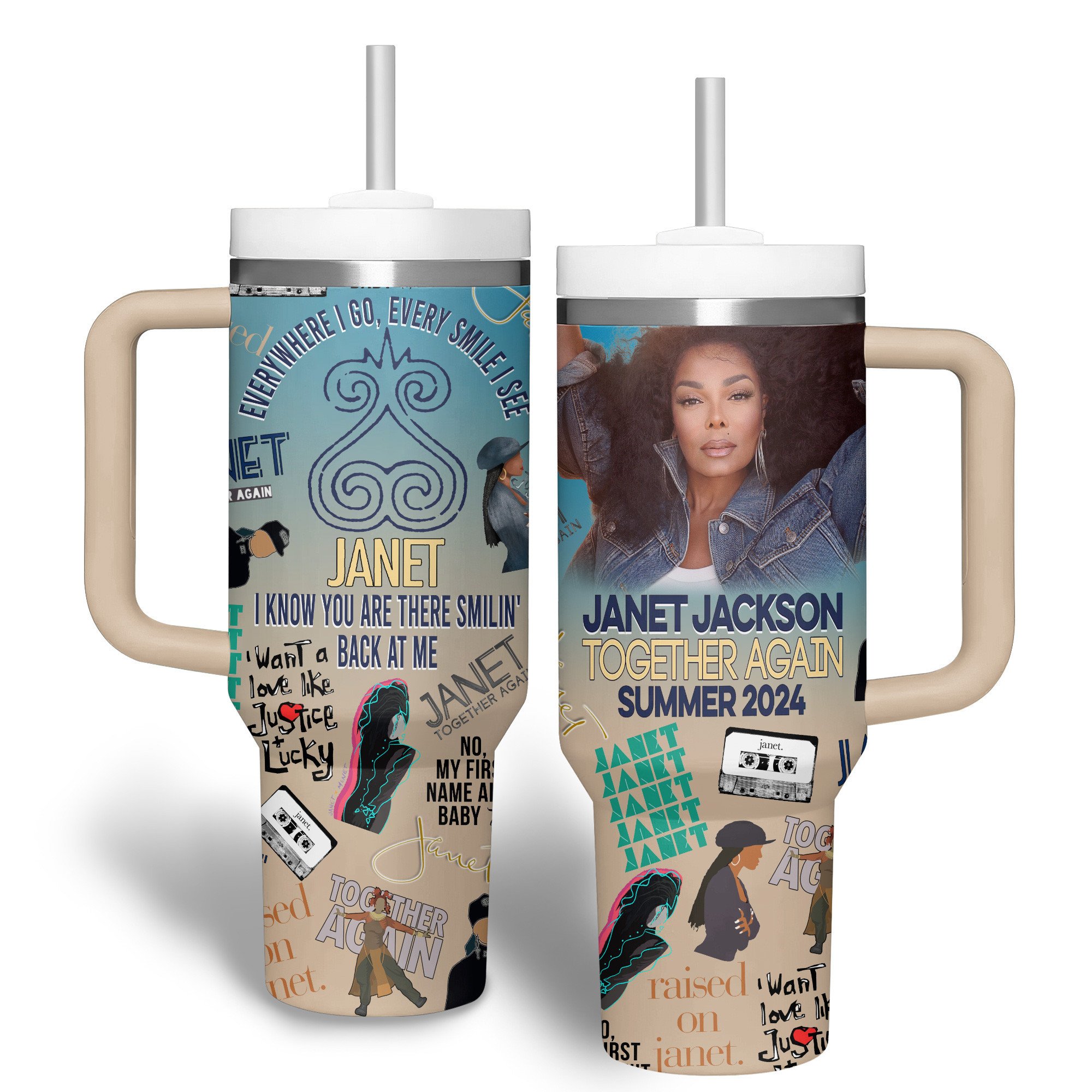 Janet Jackson Music Custom Stanley Quencher 40oz Stainless Steel Tumbler With Handle