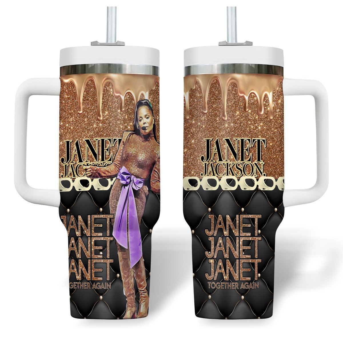 Janet Jackson Music Custom Stanley Quencher 40oz Stainless Steel Tumbler With Handle