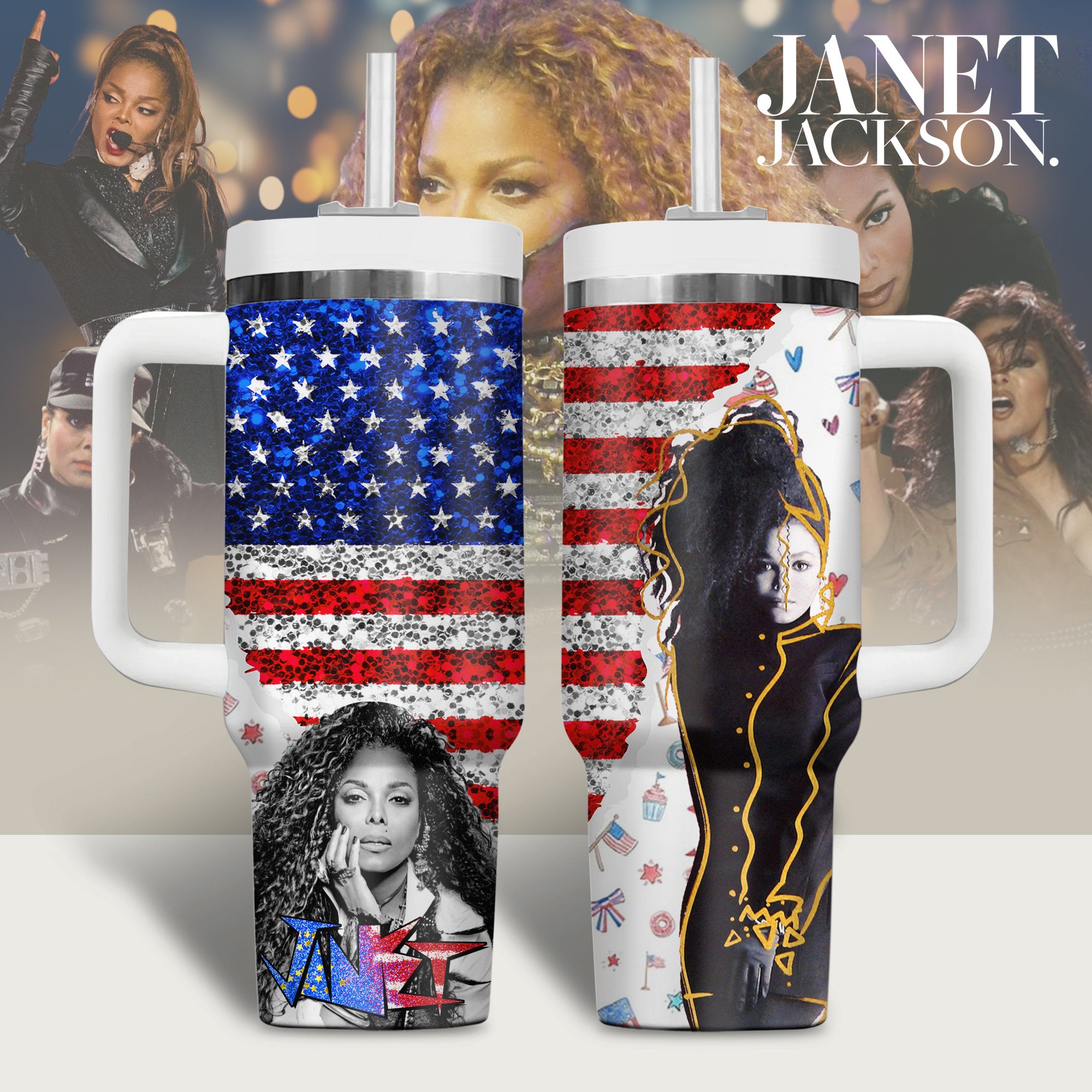 Janet Jackson Music Custom Stanley Quencher 40oz Stainless Steel Tumbler With Handle