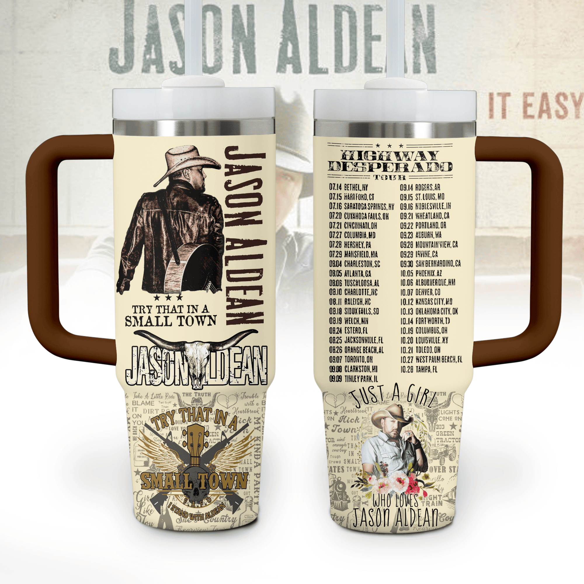 Jason Aldean Music Custom Stanley Quencher 40oz Stainless Steel Tumbler With Handle