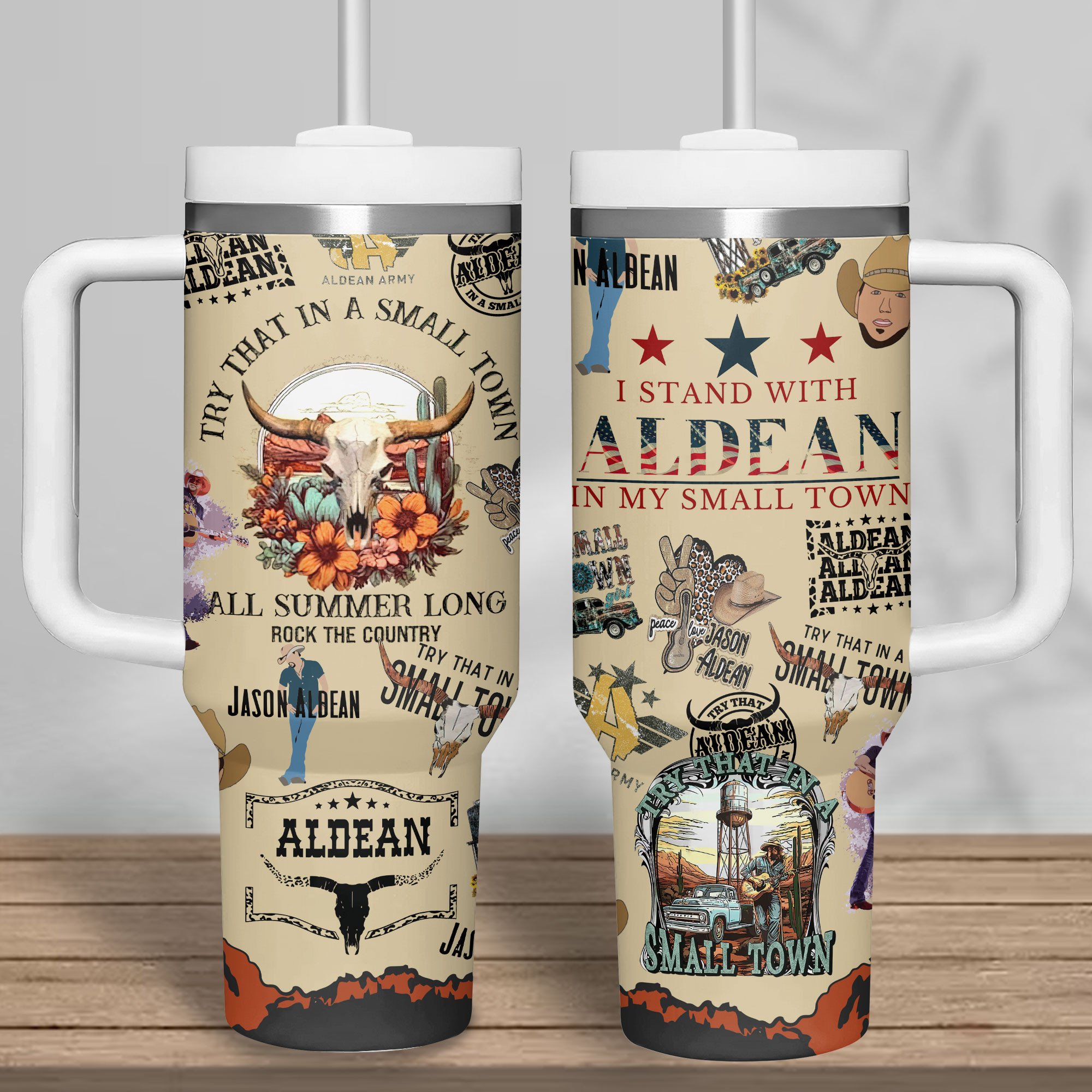 Jason Aldean Music Custom Stanley Quencher 40oz Stainless Steel Tumbler With Handle