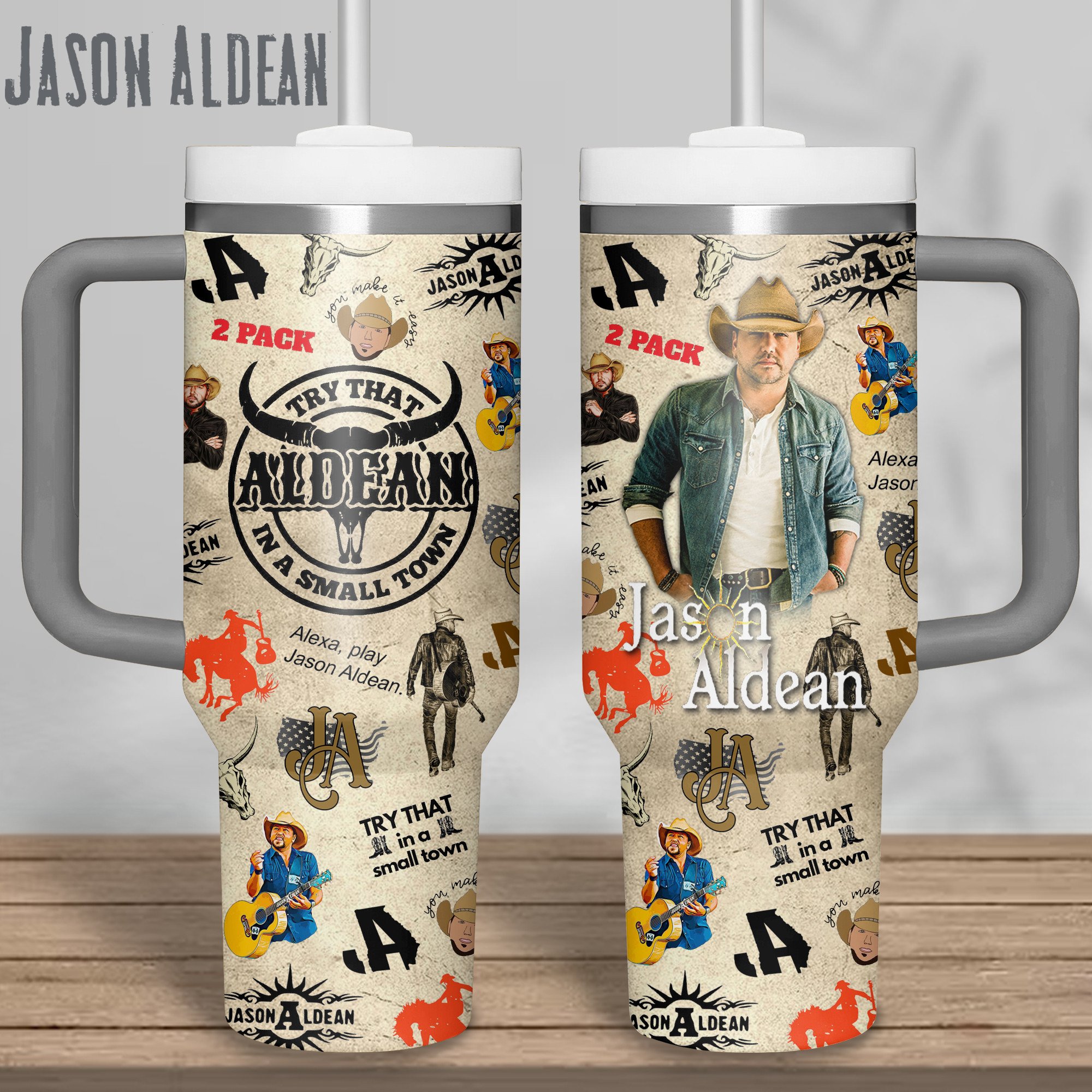 Jason Aldean Music Custom Stanley Quencher 40oz Stainless Steel Tumbler With Handle
