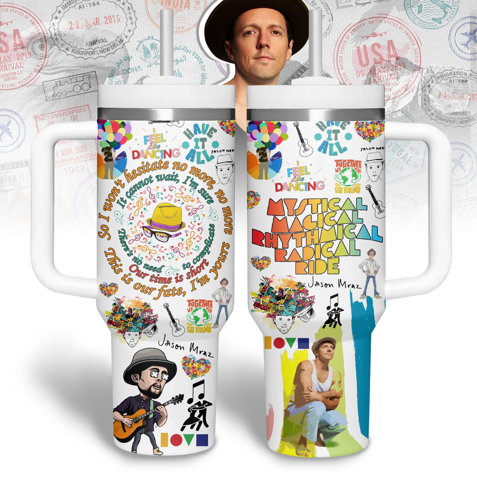Jason Mraz Music Custom Stanley Quencher 40oz Stainless Steel Tumbler With Handle