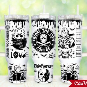 Jason Voorhees Friday The 13th Movies Custom Stanley Quencher 40oz Stainless Steel Tumbler With Handle