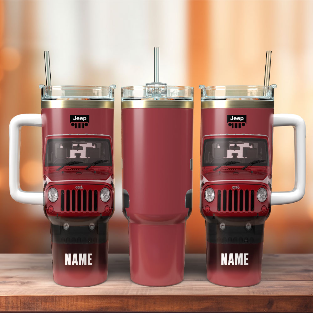 Jeep Car Custom Stanley Quencher 40oz Stainless Steel Tumbler With Handle