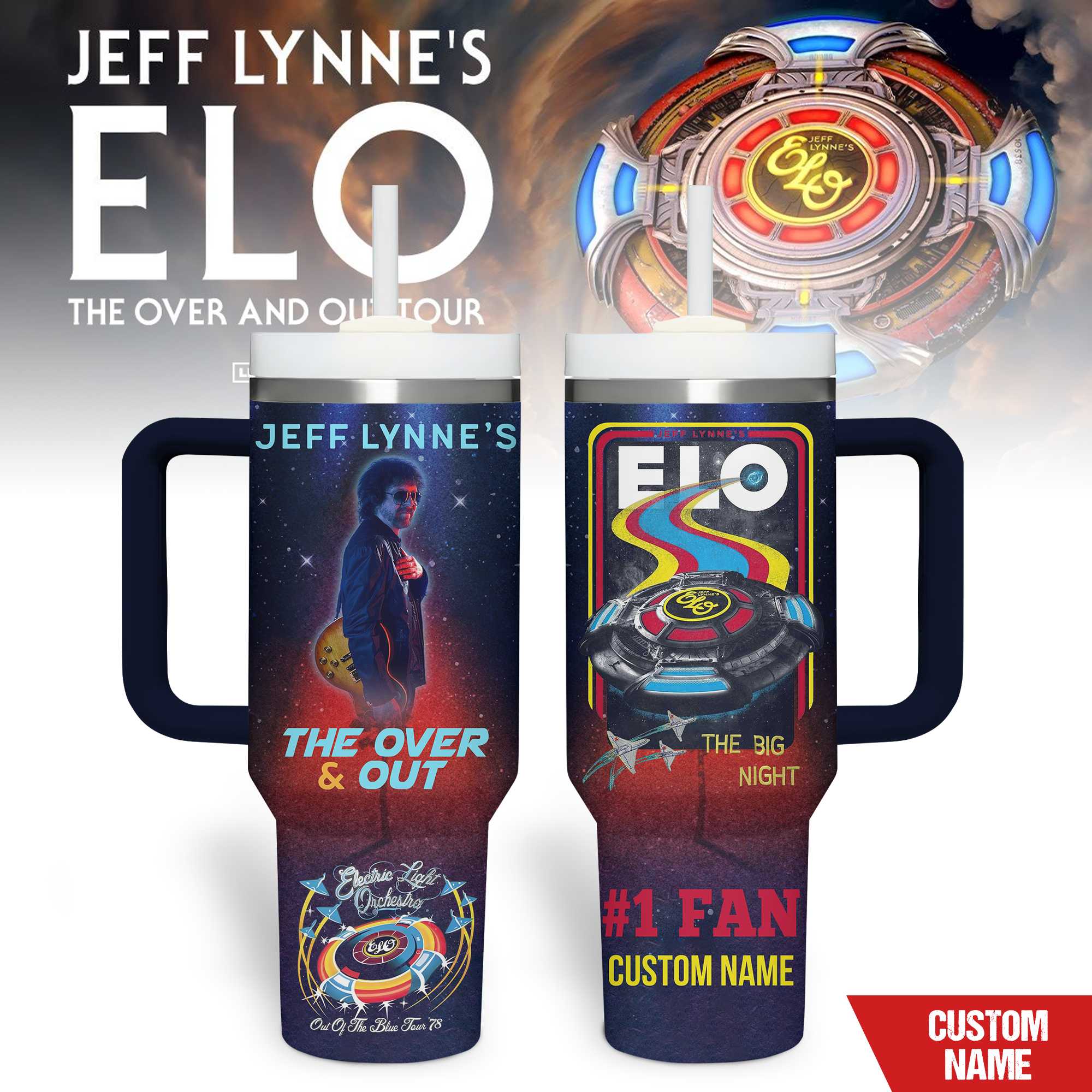 Jeff Lynne Music Custom Stanley Quencher 40oz Stainless Steel Tumbler With Handle