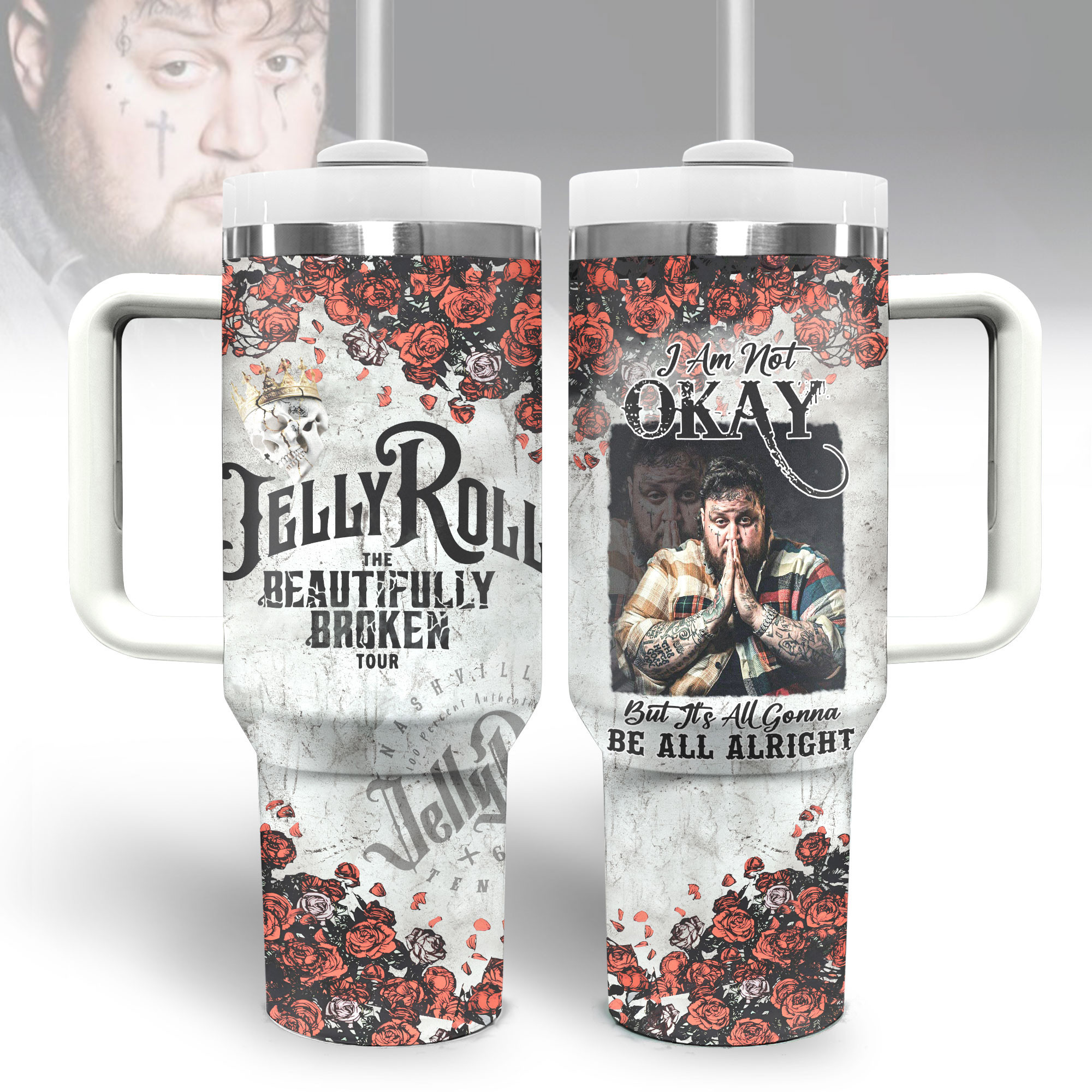 Jelly Roll Music Custom Stanley Quencher 40oz Stainless Steel Tumbler With Handle