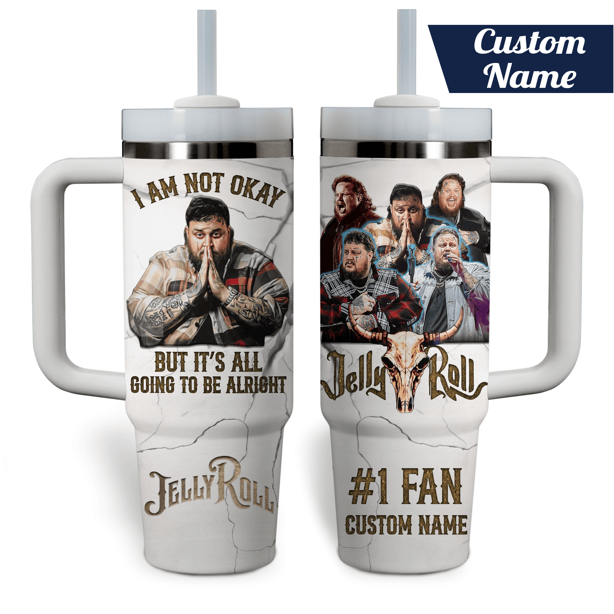 Jelly Roll Music Custom Stanley Quencher 40oz Stainless Steel Tumbler With Handle